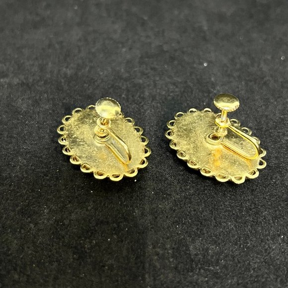 Vintage Gold Tone Oval Jasper Screw Back Earrings (3510) - Picture 5 of 8